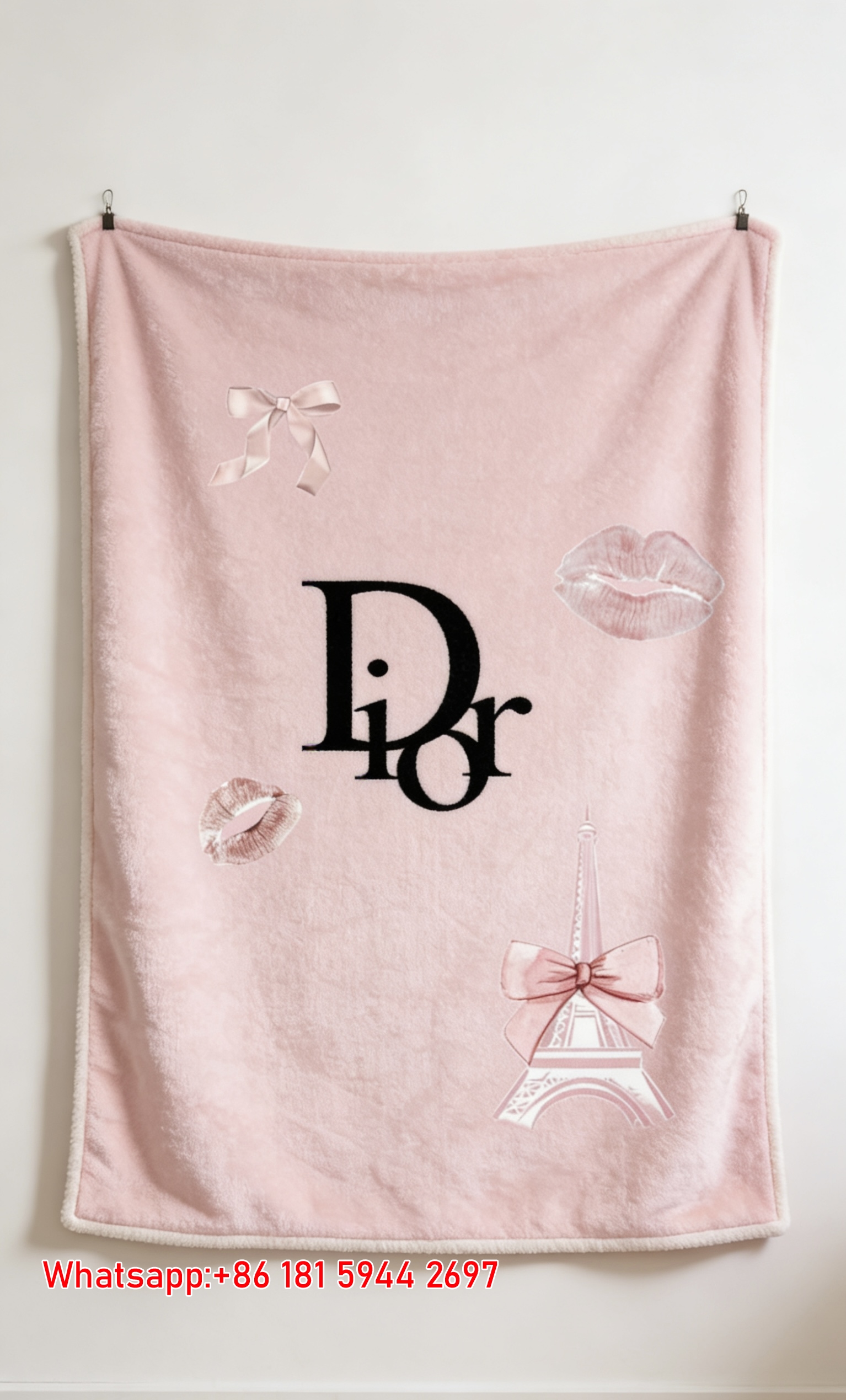 Dior Pink Eiffel Tower Flannel Blanket D098